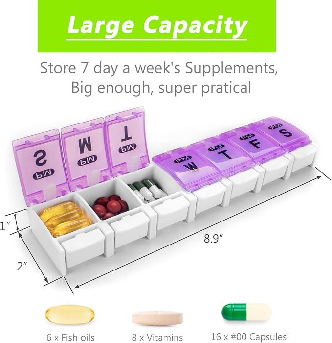 Extra Large Weekly Pill Organizer 2 Times a Day