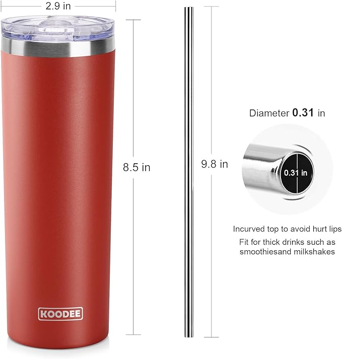 koodee Skinny Tumbler-20 oz Stainless Steel Iced Coffee Tumbler