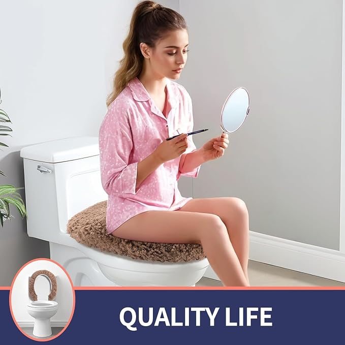 Microfiber Elongated Toilet Seat Cover 19.5"x 15" Machine Washable Solid Toilet