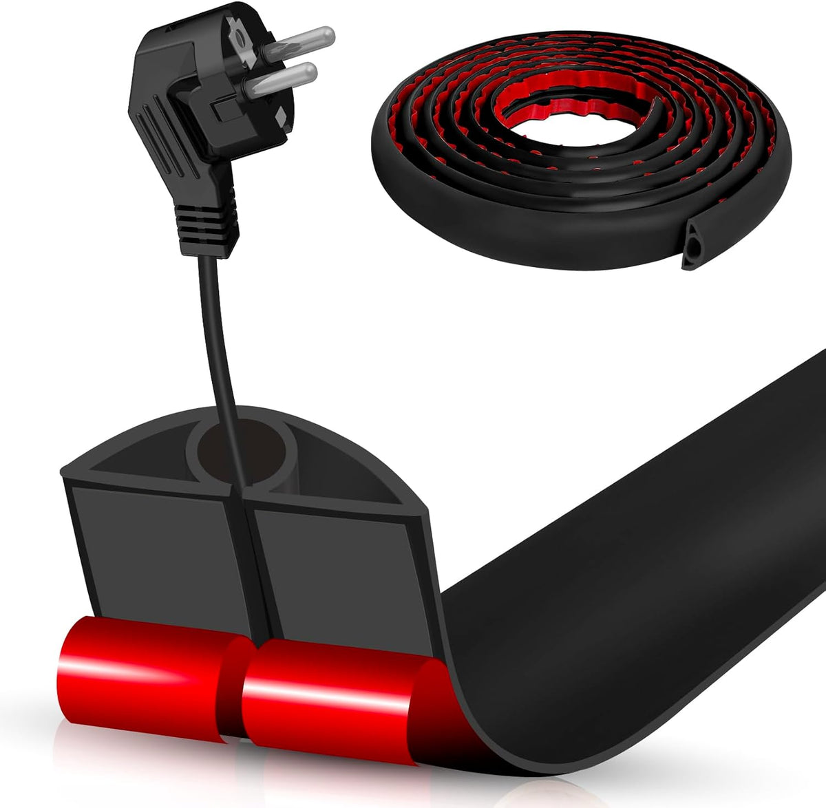 Floor Cord Cover Self Adhesive Cord Hider,10FT Cable Management, Extension Strip Protector for Wires, Prevent Cable Trips for Offices, Gyms, Exhibitions Cavity:0.3"(W) x 0.28"(H) Black