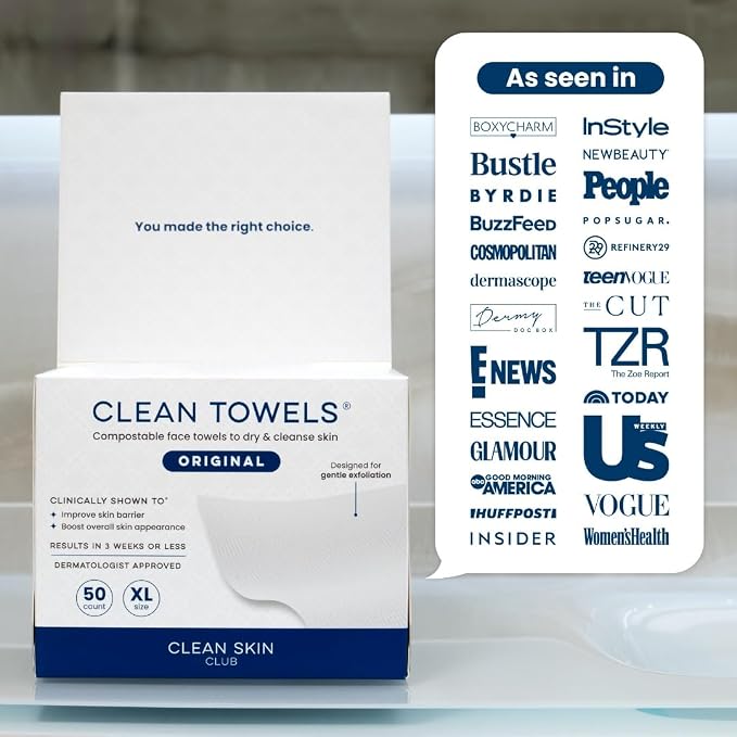 Clean Skin Club Clean Towels XL®, 100% USDA Biobased Face Towel, Disposable