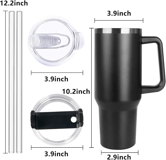 SYACOT 40 oz Tumbler with Handle and Straw Stainless Steel Insulated Tumbler Leak Proof Lid and Straw Lid Reusable Travel Mug Coffee Mug Cup Dishwasher Safe Keep Drinks Cold and Hot (Magic Black)