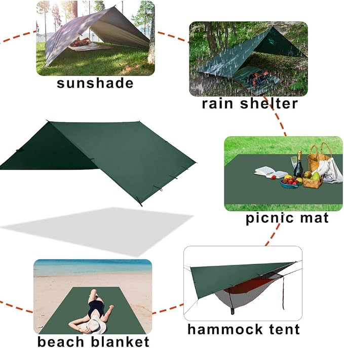 KALINCO Waterproof Camping Tarp Tent Hammock Rain Fly, 10X10FT/10X15FT