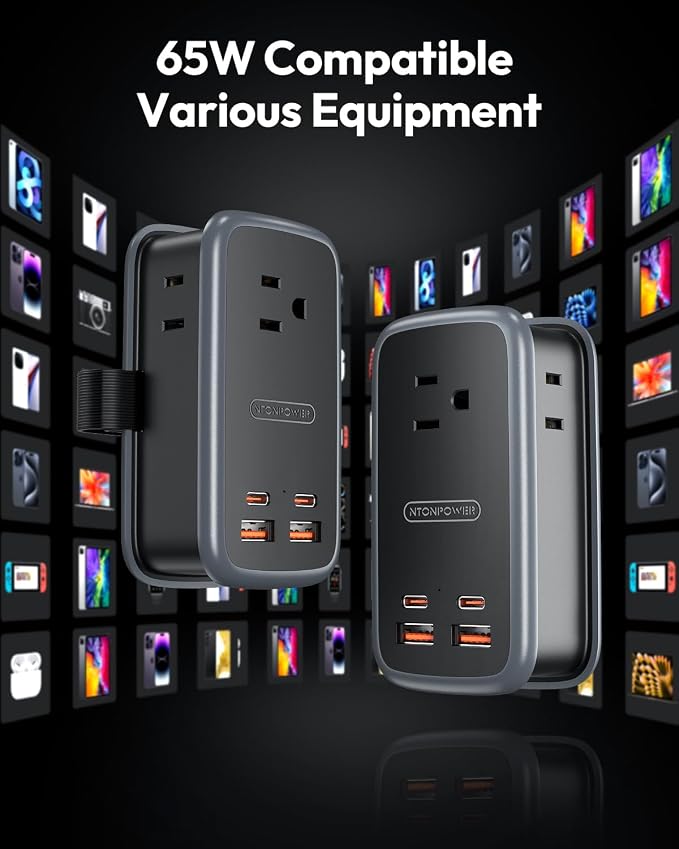 NTONPOWER GAN Ultra 65W USB Fast Charging Station, 7 in 1 Travel Power Strip