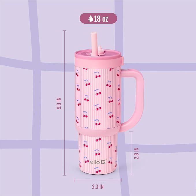 Ello Oasis 18oz Stainless Steel Tumbler - Preppy Cherries