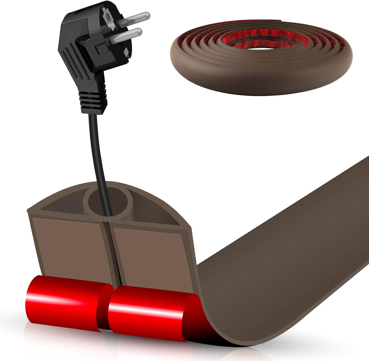 Floor Cord Cover Cable Cavity Self Adhesive Cord Hider Floor 10FT Floor Cable Management Power Cord Protector Floor Electric Cord Covers for Offices, Gym, Exhibitions (CoffeeBrown, 0.78" x 10')