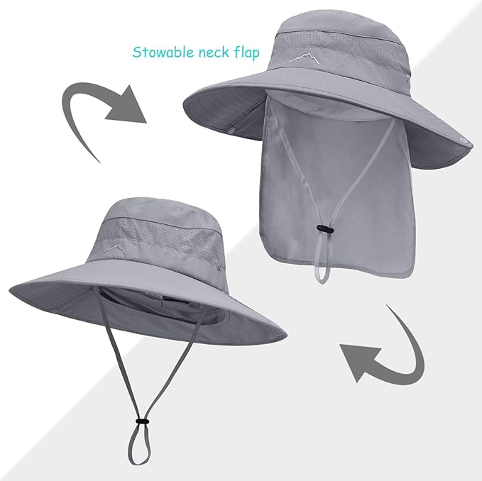 Sun Hats for Men Women, UPF50+ Protection Safari Hat, Wide Brim Fishing Hat