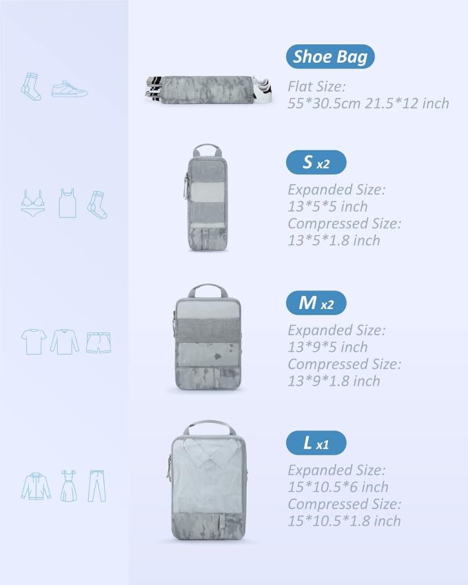 BAGSMART 6 Set /4 Set/2 Set Compression Packing Cubes