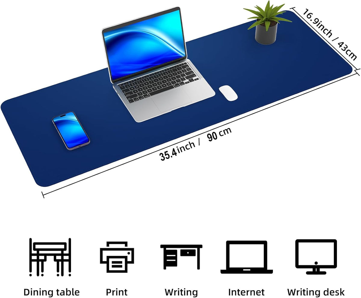 Desk Mat,35.4" x 17" Leather Desk mat,Double-Sided Desk Pad,Desk matt for Desktop,Large Mouse Pad,Office Desk mat,Waterproof Desk Blotter pad for Office&Home(Sapphire Blue+Cork)