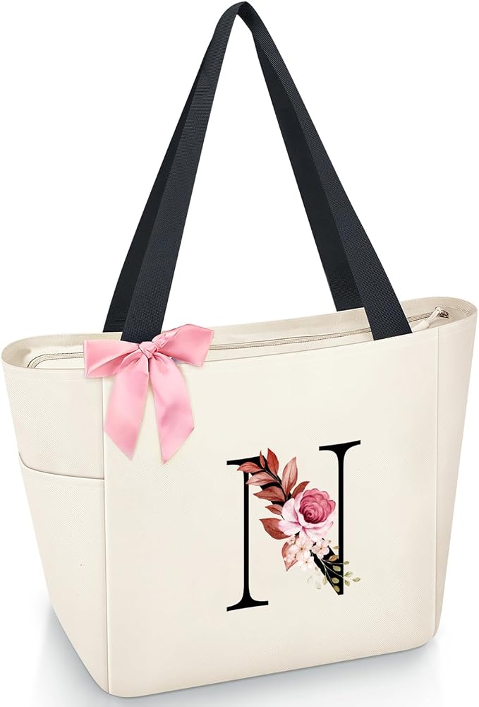 Vavabox Tote Bag, A-Z Initial Monogrammed Waterproof Tote Bag, Bridesmaid Gifts