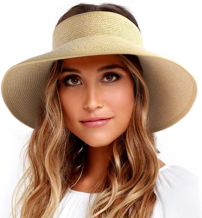 FURTALK Sun Hats for Women Wide Brim Beach Hat Straw Visor Ponytail Summer UV
