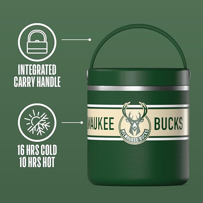 Hydrapeak x NBA Officially Licensed Milwaukee Bucks 25oz Stainless Steel Vacuum Insulated Thermos Food Jar with Handle, Wide Mouth Leak-Proof Soup Thermos for Adults, 10 Hours Hot and 16 Hours Cold