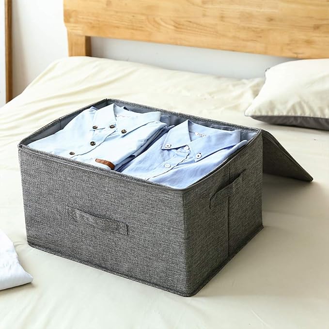 ANMINY 3PCS Storage Bins with Zipper Lids 36 Qt Lidded Fabric Storage Boxes