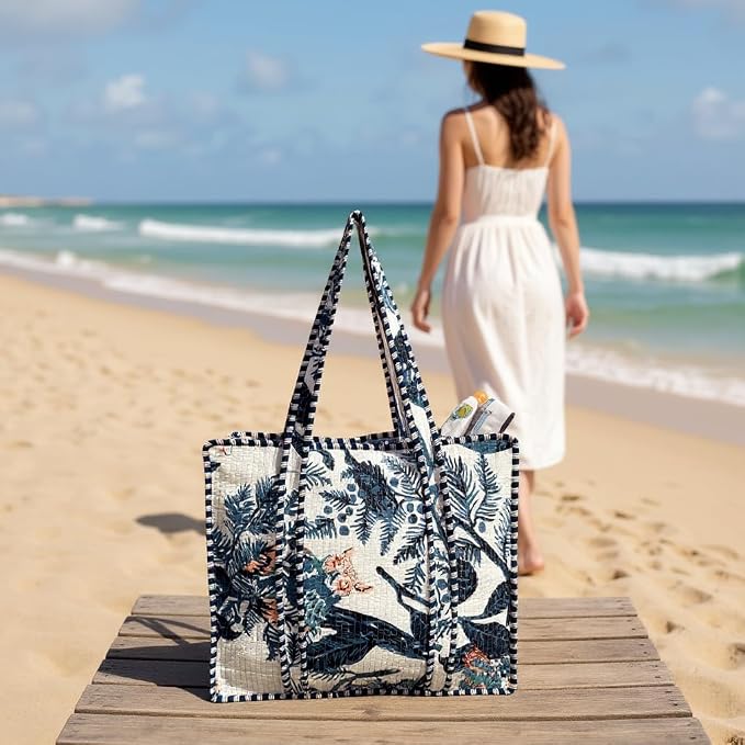 Cotton Quilted Tote Bag for Women – Large Beach & Travel Tote