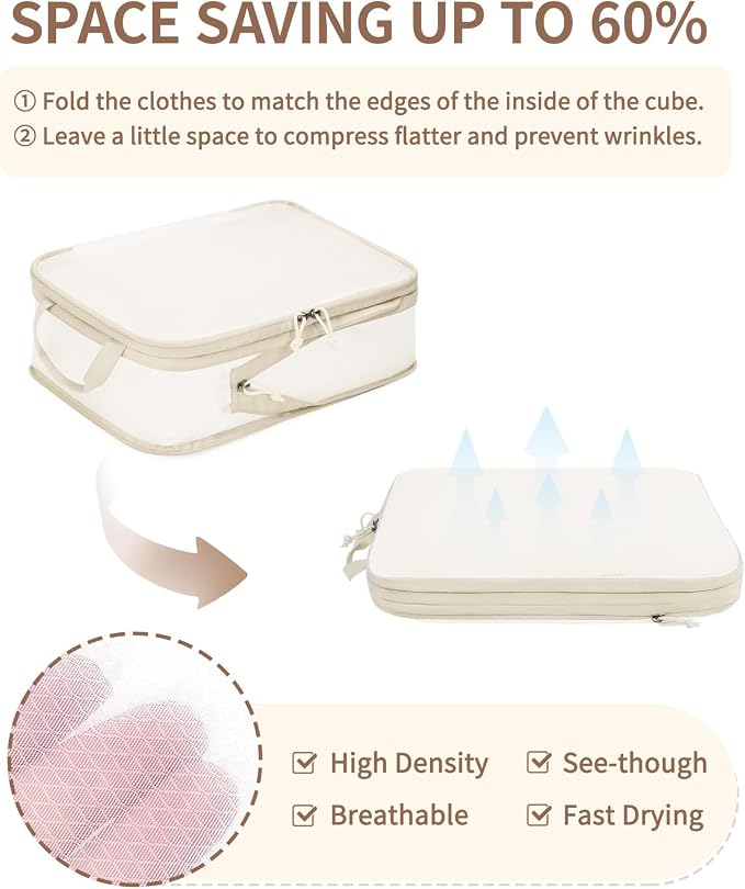 ECOHUB 6 Set Compression Packing Cubes, Lightweight Beach Vacation Travel