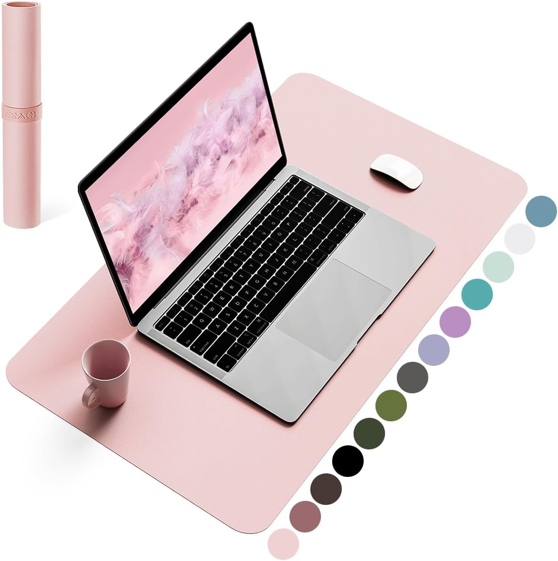YSAGi Non-Slip Leather Desk Pad, Waterproof Laptop Computer Desk Keyboard Mat, Table Protector Blotter Mat, Large Mouse Pad for Office/Work/Home/Decor(Pink, 23.6" x 13.7")