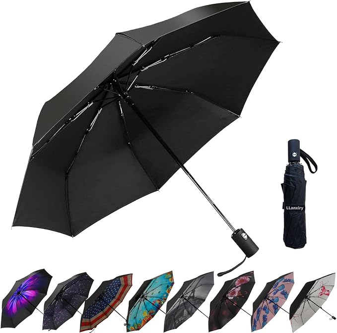 LLanxiry Compact Travel Umbrella, Mini Windproof Umbrellas