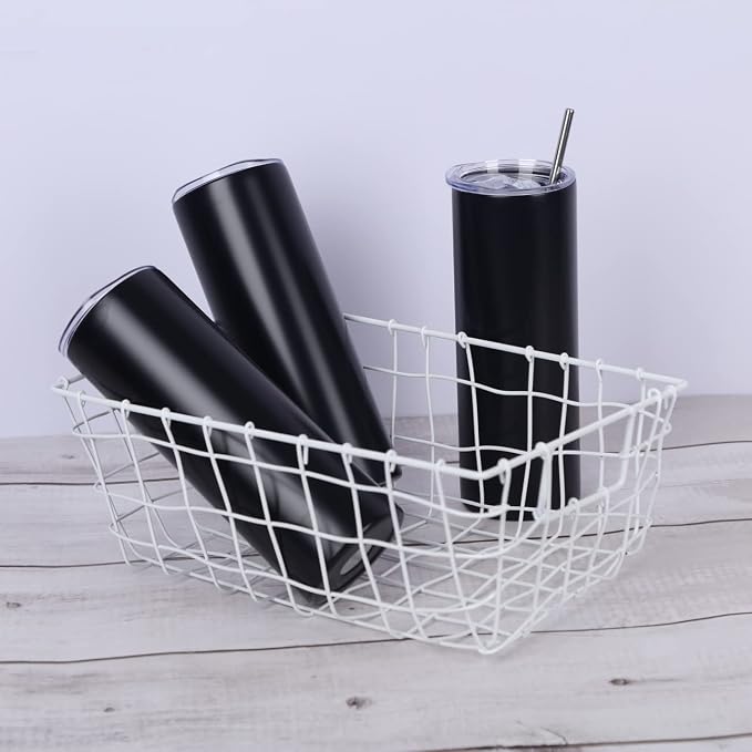 24 Pack 20 Oz Straight Skinny Tumblers,Individually Gift Boxed Stainless Steel Slim Skinny Tumbler Set Bulk, 20 Oz Insulated Slim Thin Travel Tumbler Cup for Diy, Black