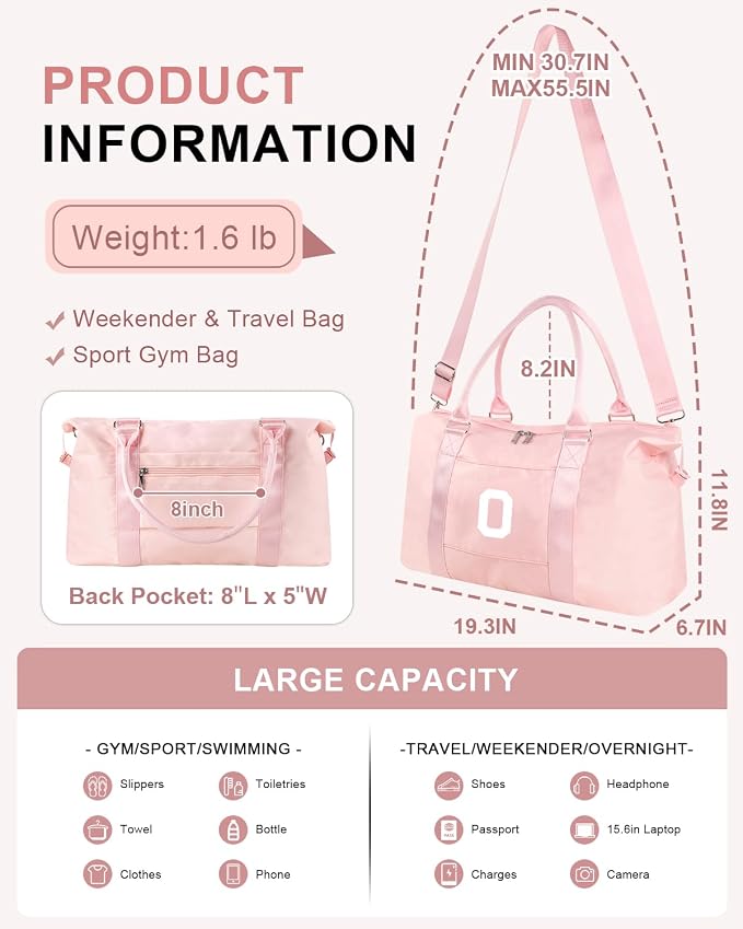 Initial Travel Duffel Bag Sports Gym Bag