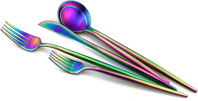 Matte Rainbow Silverware, Gugrida 5-Piece 18/10 Stainless Steel Flatware Set