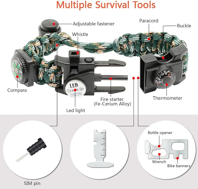 20 in 1 Survival Paracord Bracelet Adjustable Gear Kit