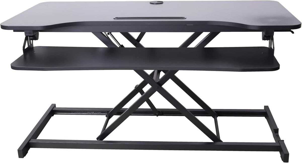 Rocelco 43" Height Adjustable Standing Desk Converter - Tall Sit Stand Up Tabletop Riser with Tablet Slot - Home Office Computer Workstation - Deep Keyboard Tray for Laptop Mouse - Black (R VADRB-43)