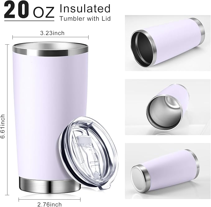 Sieral 36 Pack Stainless Steel Tumblers Bulk with Lids Double Wall Vacuum Insulated Coffee Cups Blank leakproof Powder Coated Tumblers for Engraving Wedding Graduation Party Favors(20 oz,Purple-White)