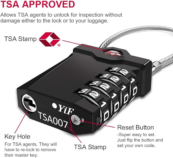 ZHEGE TSA Approved Locks for Luggage, Cable Locks