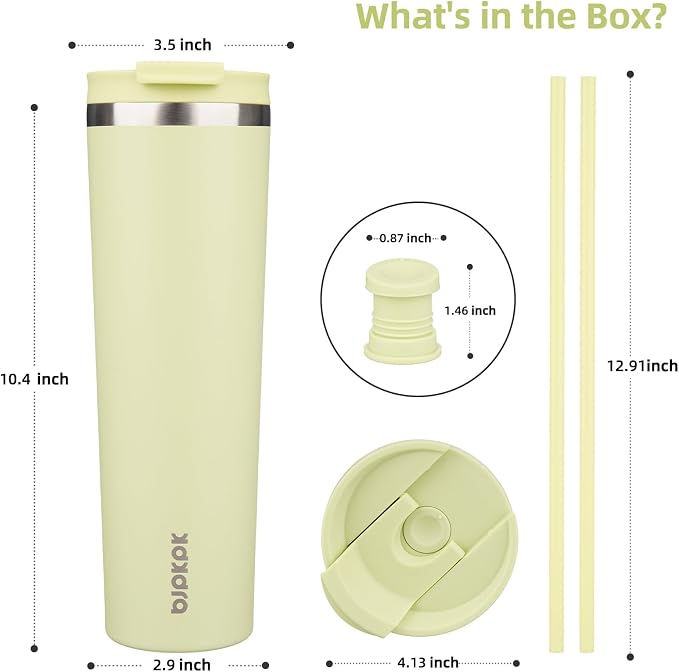 BJPKPK 34oz Insulated Tumbler With lid And Straw Stainless Steel Tumblers Travel Coffee Mug Reusable Thermal Cup,Macaron Green