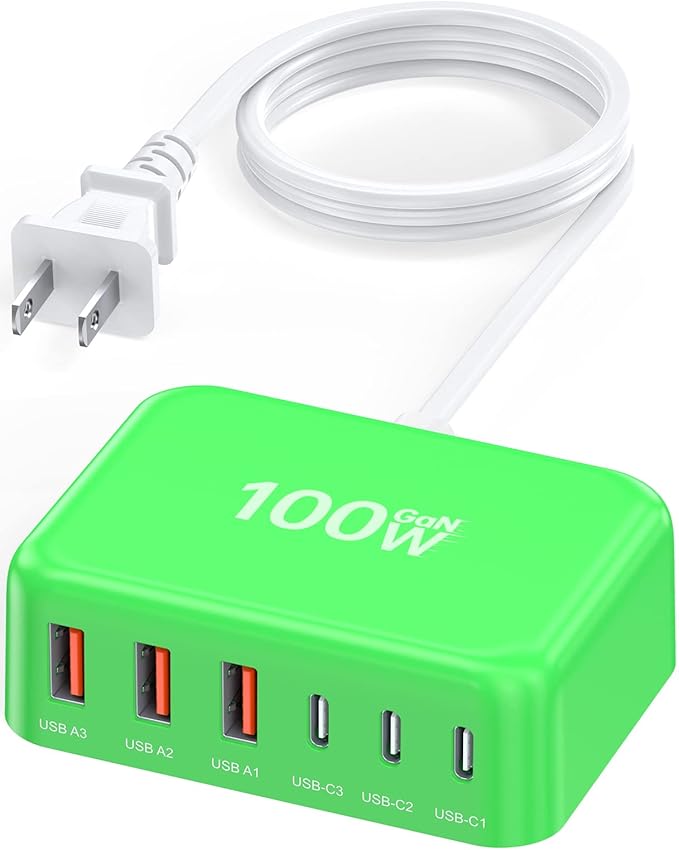 USB C Charger Block, 100W GaN 6 Port PD USB C QC USB A Wall Charger Adapter