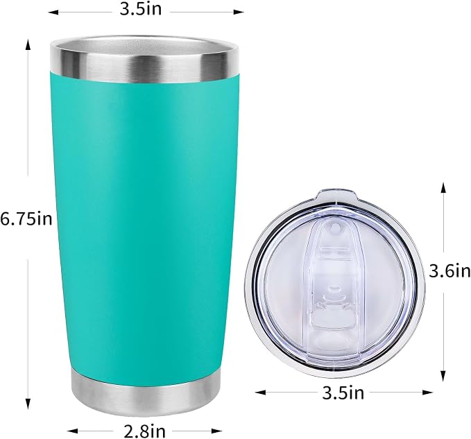 20oz Stainless Steel Tumbler Bulk with Lid, Travel Mug - Double Wall Vacuum Powder Coated Cup - Light Green, 12 Pack