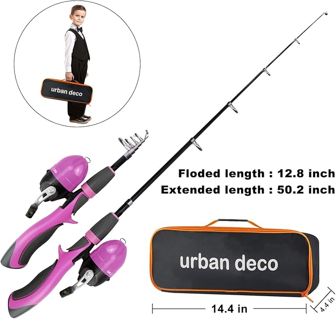 Urban Deco Kids Fishing Pole Set Portable Telescopic Kids Fishing Rod and Reel