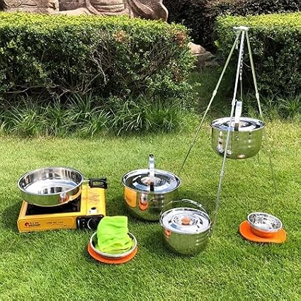CAMPINGMOON Camping Cookware Set Stainless Steel Outdoor Nesting Cooking Mess
