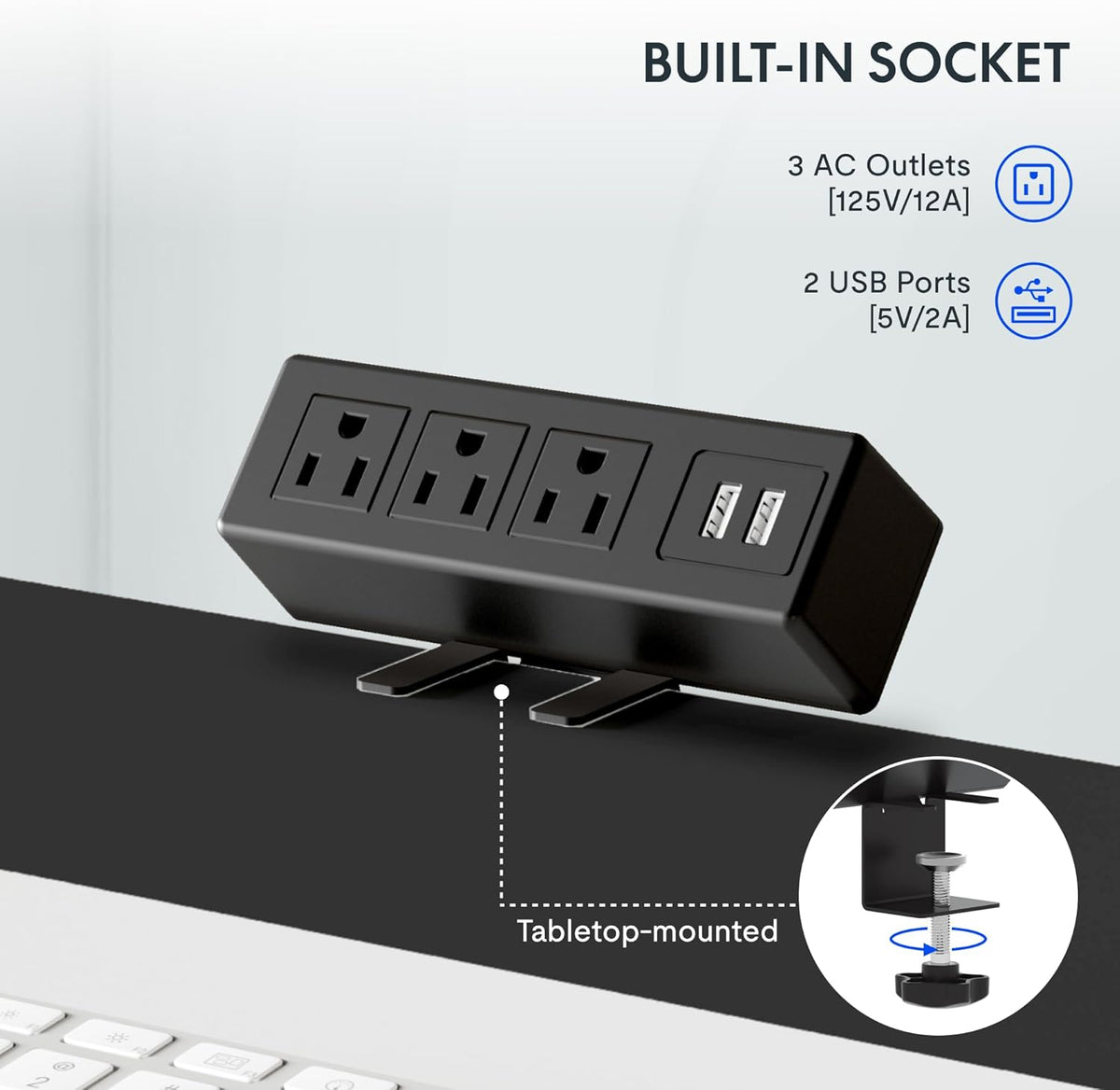 FLEXISPOT EN2 Whole-Piece Standing Desk with Clamp Power Strip, 48x24'' Electric Stand Up Height Adjustable Desk with Cable Management (Black Frame + 48" Black Table Top)