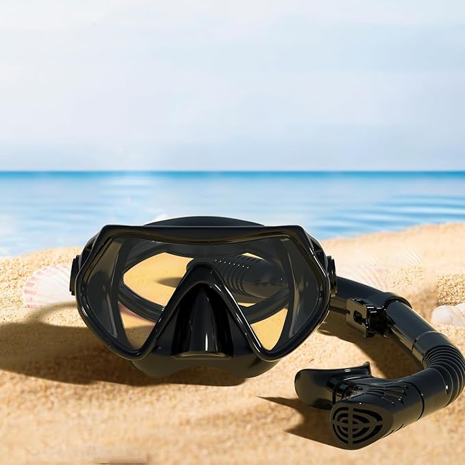 Snorkeling Gear for Adults, JRing Snorkel Mask Set with 180 Degree Tempered Glass Anti Fog Goggles Scuba Dry Top Snorkel for Swimming, Scuba Diving Mask for Men Women