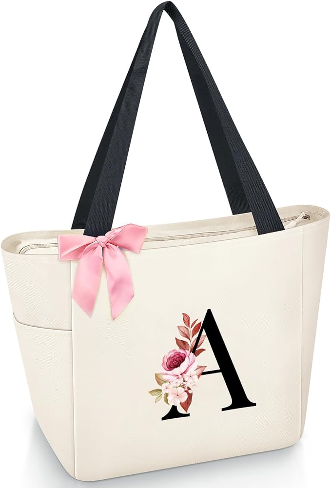 Vavabox Tote Bag, A-Z Initial Monogrammed Waterproof Tote Bag, Bridesmaid Gifts