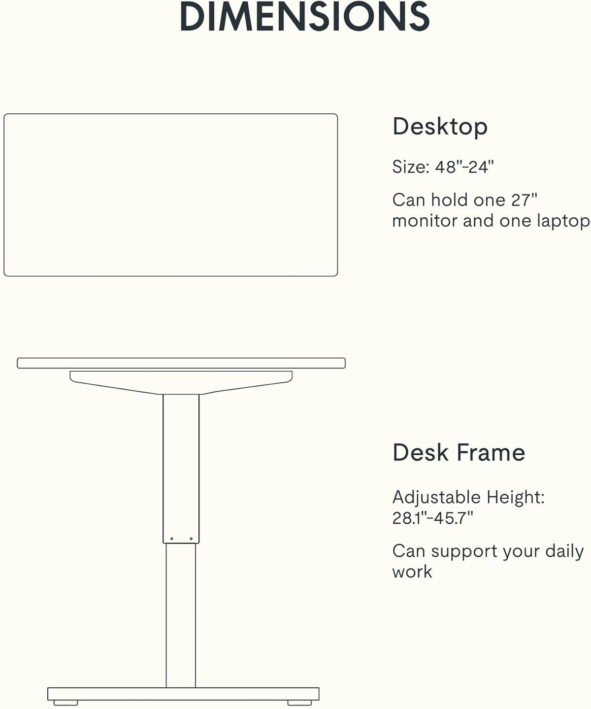 FLEXISPOT EN1 One-Piece Standing Desk 48 x 24 Inches Height Adjustable Electric Desk Sit Stand Desk Home Office Desks (White Frame + Gray Wood Grain Top, 2 Packages)