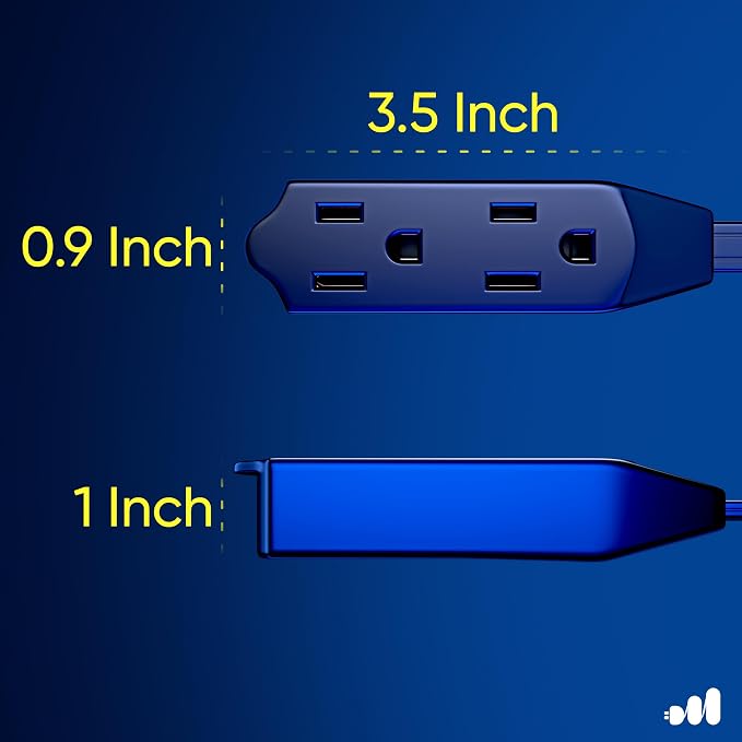 Maximm Cable 6 Ft 360° Rotating Flat Plug Extension Cord/Wire, 16 AWG Multi 3