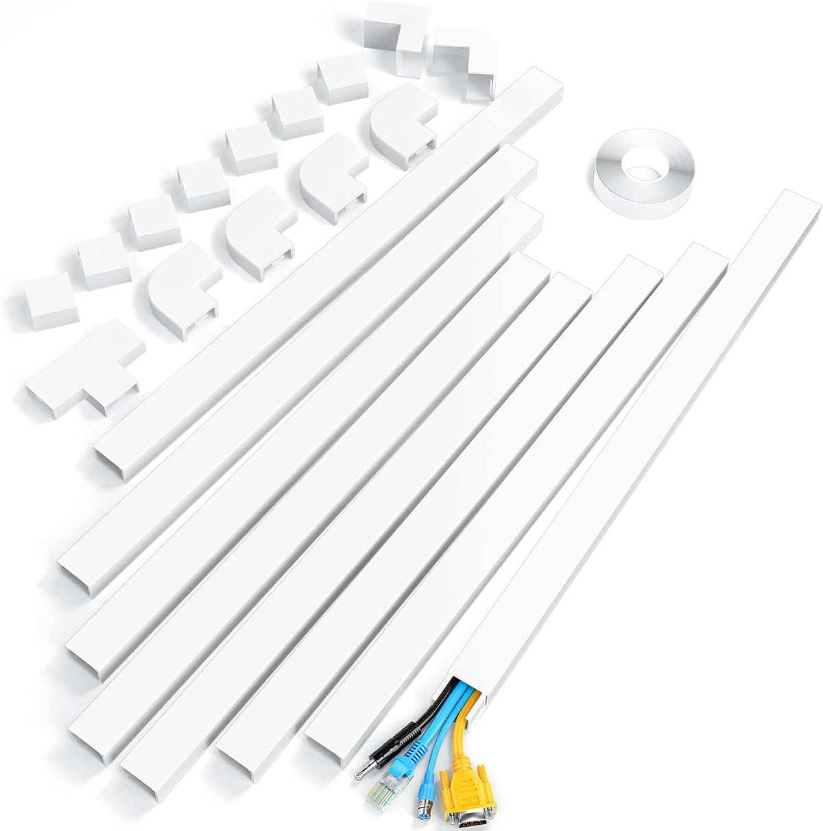 Yecaye 125in Large Cord Hider for 3-4 Wires, Paintable Cord Cover Wall Cable Management System, PVC Wire Hide, Cable Raceway Kit for Wall Mount TV, W1.18in H0.67in, White