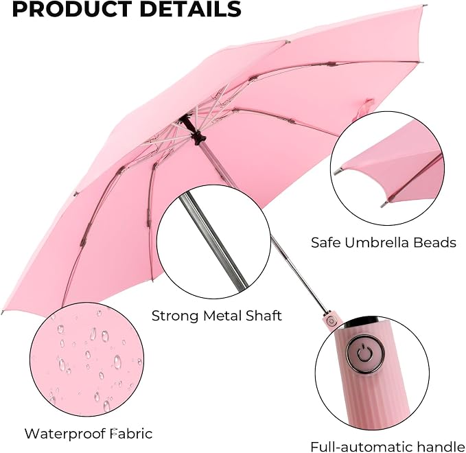 Compact Inverted Travel Umbrella, Automatic Open Close, 9-Rib 46 Inch Windproof