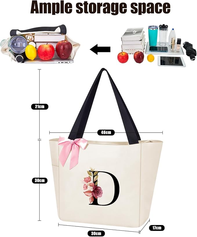 Vavabox Tote Bag, A-Z Initial Monogrammed Waterproof Tote Bag, Bridesmaid Gifts