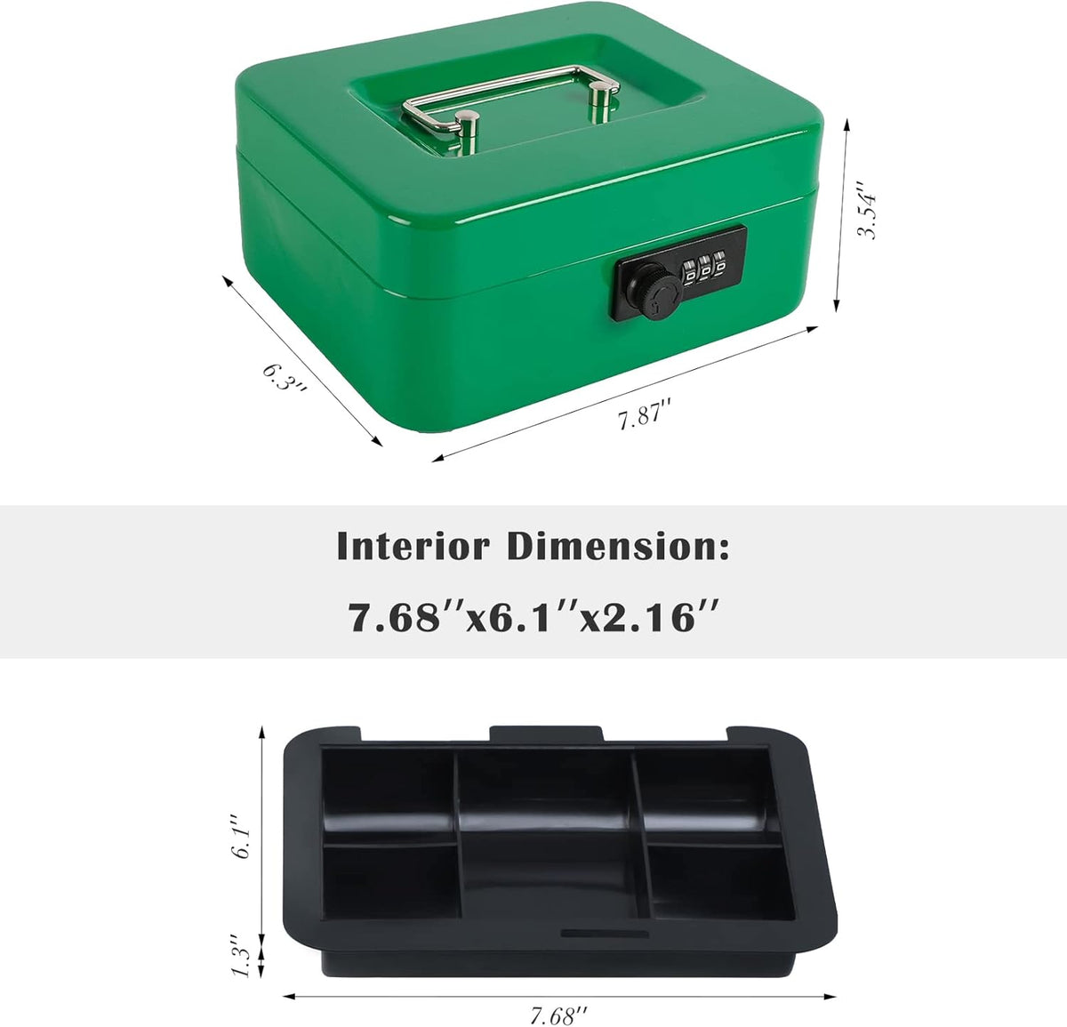 xydled Cash Box with Money Tray,Locking Cash Box with Combination Lock,Money Box with Removable Coin Tray,Medium,7.87"x 6.30"x 3.54",Green
