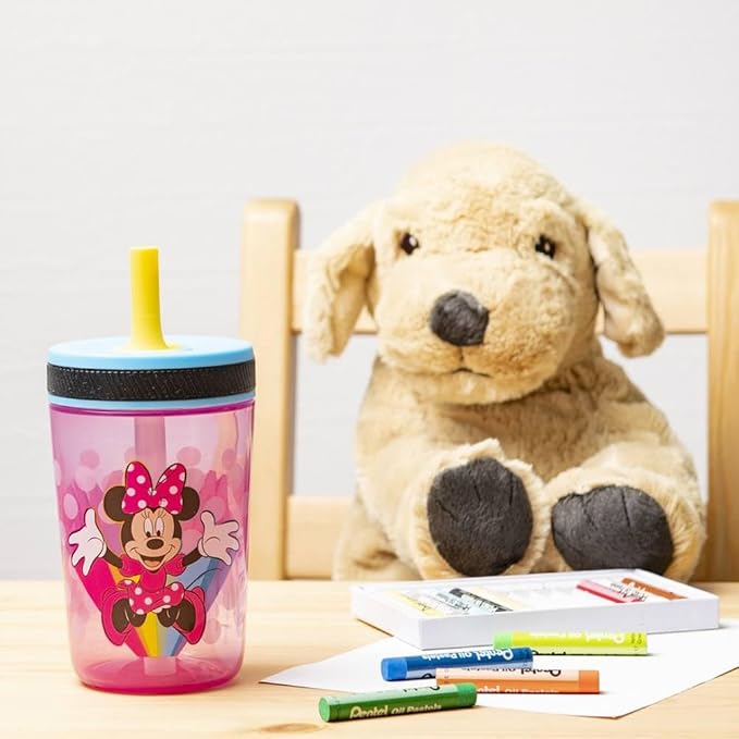 Zak Designs Disney Kelso Tumbler 15 oz Set (Minnie Mouse) Leak-Proof Screw-On Lid with Straw, Made of Durable Plastic and Silicone, Perfect Bundle for Kids
