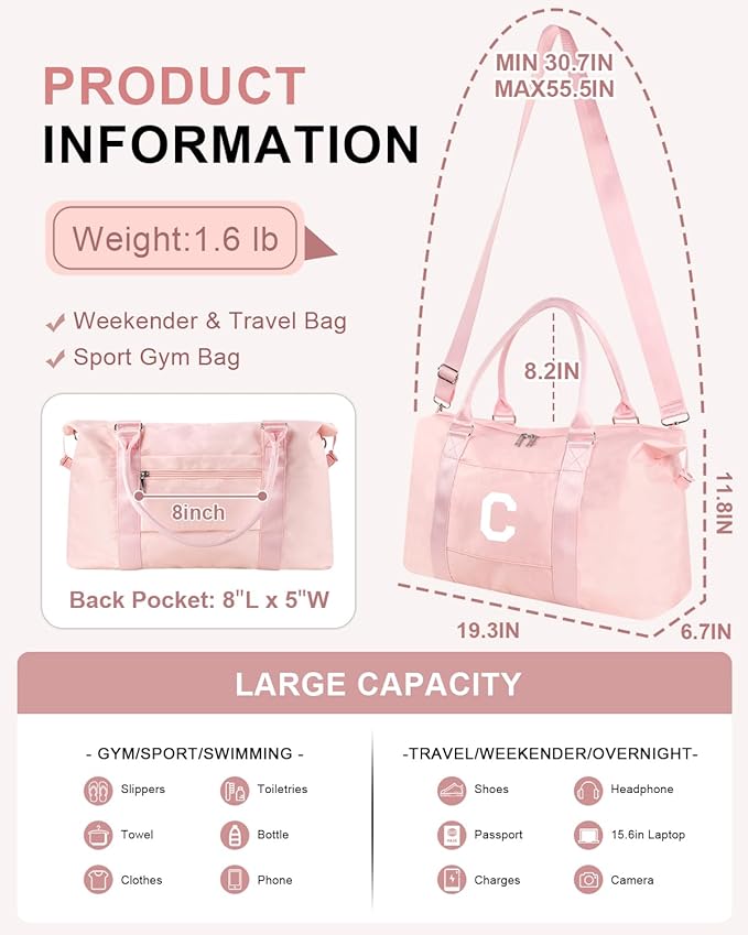 Initial Travel Duffel Bag Sports Gym Bag
