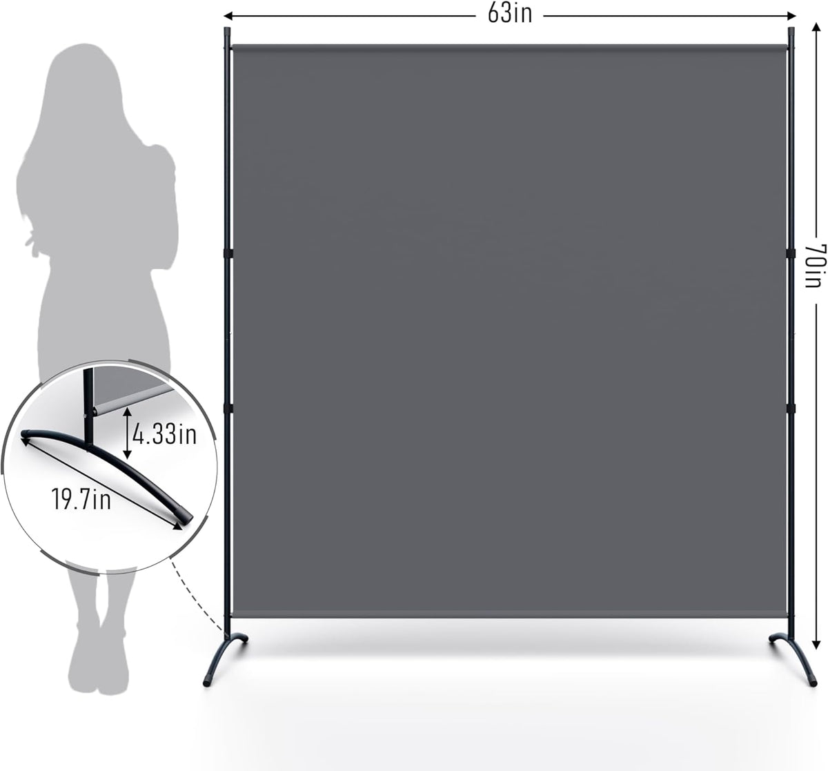 Room Divider 6ft Room Dividers and Folding Privacy Screens Partition Room Divider Fabric Panel, Indoor Wall Divider for Room Separation Freestanding Space Separators (Grey, 1 Panel)