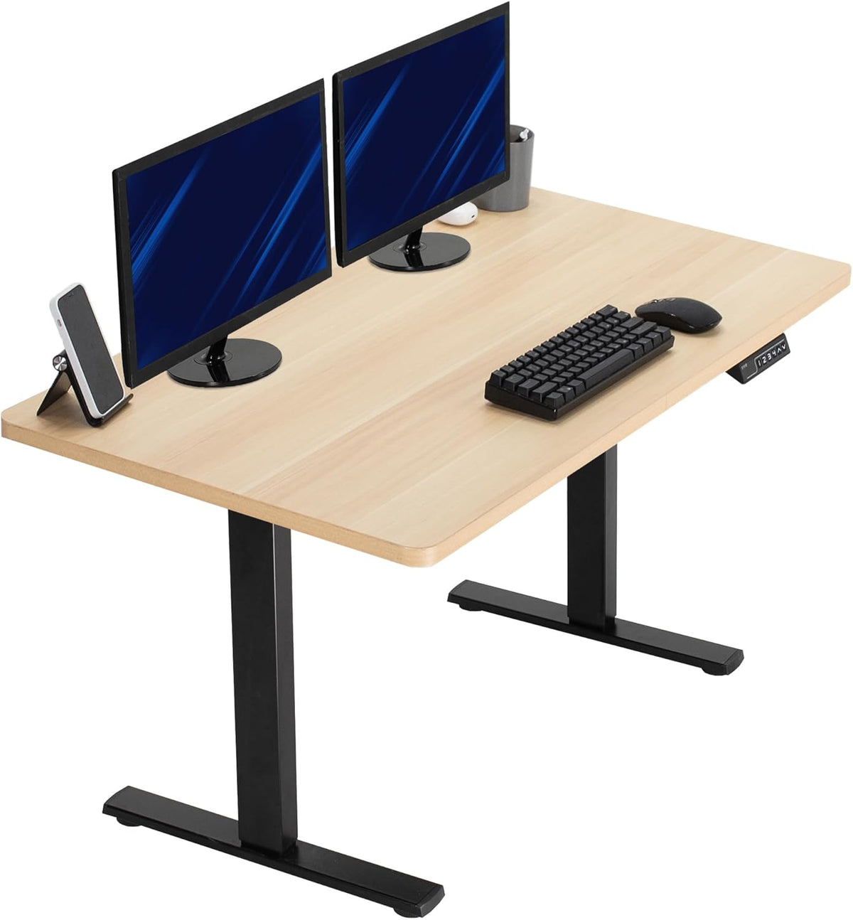 VIVO Electric 43 x 24 in Standing Desk, Memory Height Adjustment, 1B Series, One-Piece Light Wood Top, Black Frame, DESK-KIT-1B4C