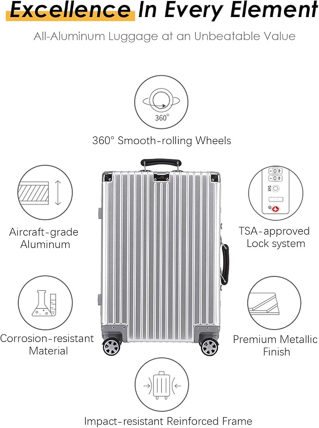 HotWay 28 Inch All Aluminum Checked in Luggage