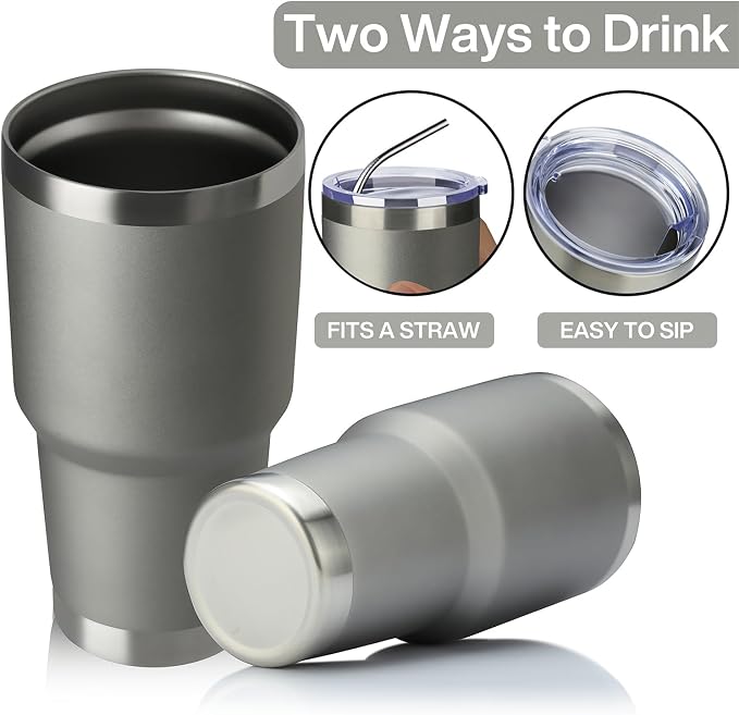 MEWAY 30oz Insulated Tumbler With Lids and Straws,Stainless Steel Double Vacuum Coffee Tumbler Cup, Brush, Durable Powder Coated Coffee Cup for Cold & Hot Drinks, Office, Travel(Cold Grey,4 PACK)