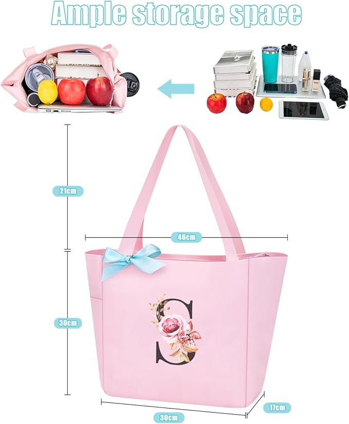 Vavabox Tote Bag, A-Z Initial Monogrammed Waterproof Tote Bag, Bridesmaid Gifts