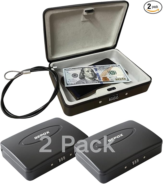 SEPOX® 2Pcs Water/Fire-Resistant Portable Security Case Lock Box Steel